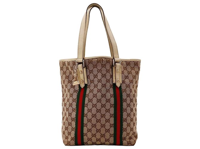 Gucci Sac Cabas GG Supreme avec Bande Web Marron Rouge Vert