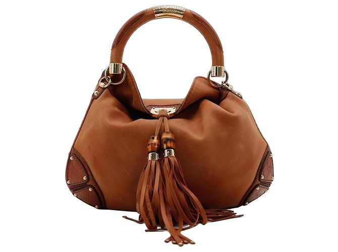Gucci Bolsa Hobo em couro marrom com detalhes em bambu