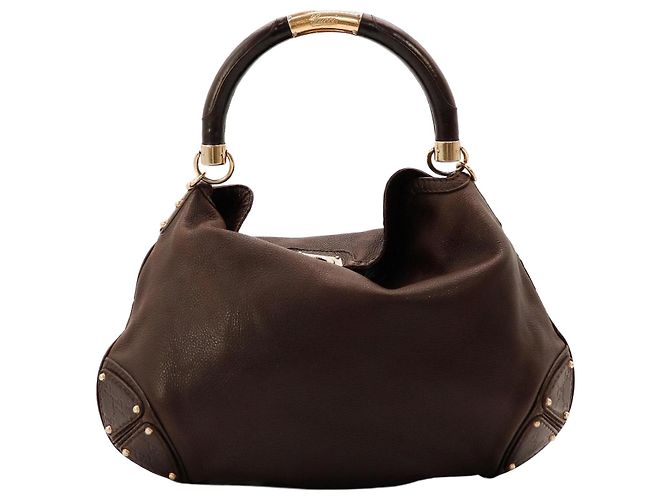 Gucci Bolsa Hobo em couro marrom com alça de bambu