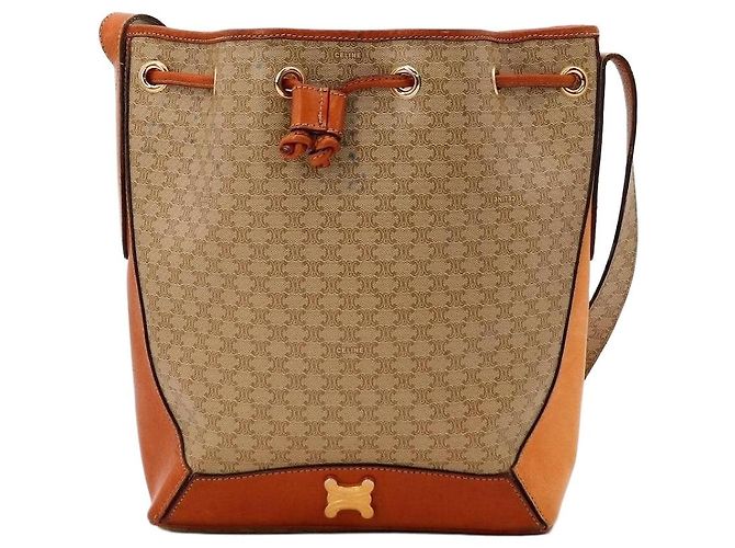 Céline Celine Borsa a Secchiello Triomphe Canvas Marrone Beige 