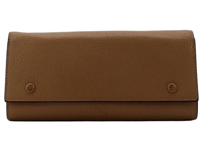 Céline Celine Cartera Bi-fold en piel de becerro granulada taupe Gris pardo