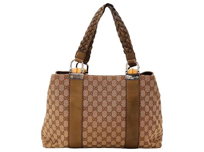 Gucci Bolsa Bamboo em lona Monogram Marrom