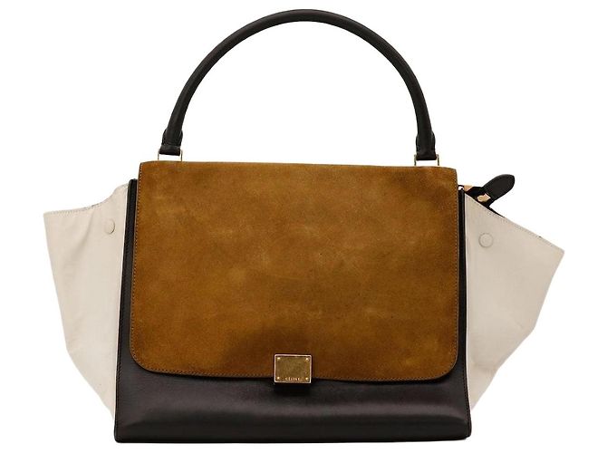 Céline Celine Bolsa Trio em Couro e Camurça Marrom Preto Bege