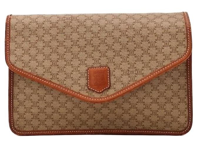 Céline Celine Clutch Triomphe em Lona Marrom Bege