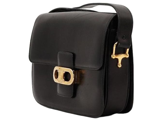 Céline Celine Triomphe Shoulder Bag Black Leather