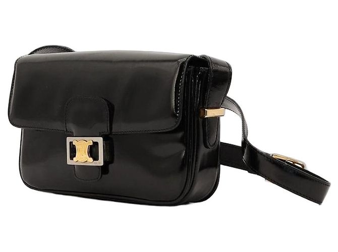 Céline Celine Triomphe Borsa a tracolla in pelle vernice nera Nero