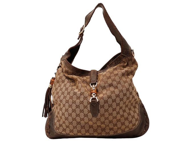 Gucci GG Monogram Canvas Bamboo Hobo-Tasche Braun