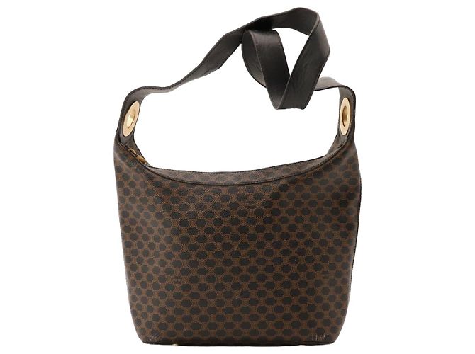 Céline Celine Bolsa de ombro padrão Macadam Marrom Preto