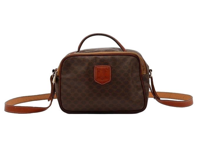 Céline Celine Bolsa transversal em canvas monogram Macadam e couro Marrom Monograma