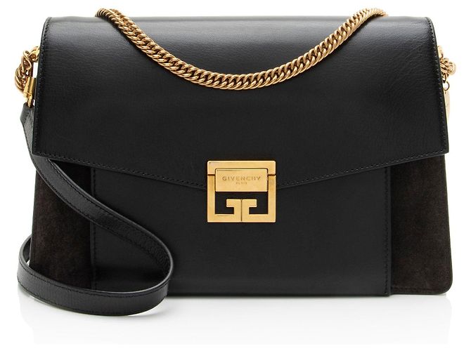 Borsa a tracolla GV3 Medium in pelle e scamosciato Givenchy Nero