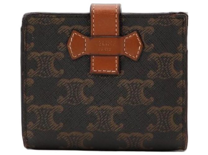 Céline Celine Triomphe Canvas Bi-Fold Wallet Brown Monogram