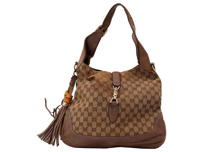 Gucci Borsa Hobo Monogram con Nappa in Bambù Marrone