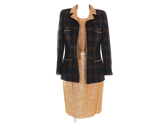 Timeless Conjunto 2way de lã CHANEL BOUTIQUE Marrom Dourado
