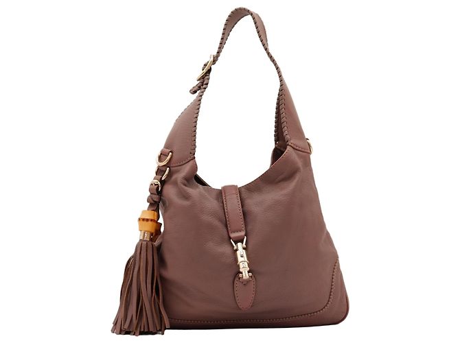 Gucci Bolso Hobo de piel marrón con borla de bambú Castaño