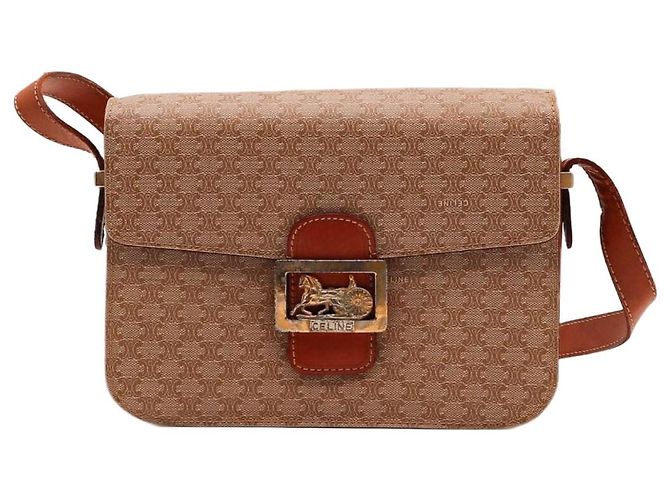 Bolsa de ombro Céline Triomphe em canvas Marrom Bege