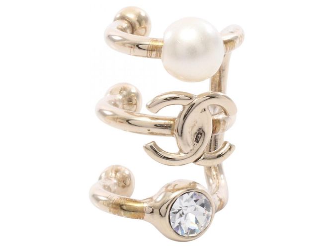 Timeless Chanel Earcuff vergoldet mit Strasssteinen Weiß Golden