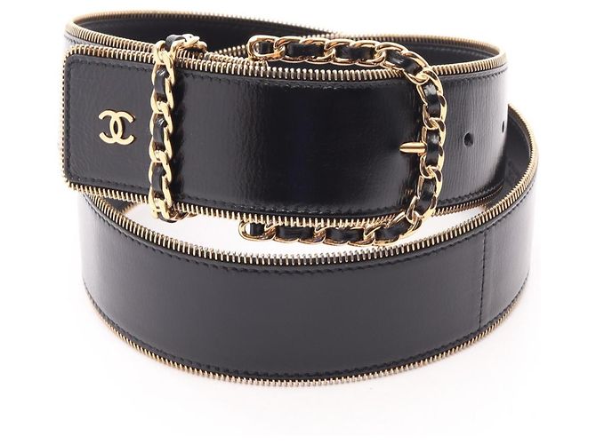 Cinturón de cuero Chanel Coco Mark para mujer Negro