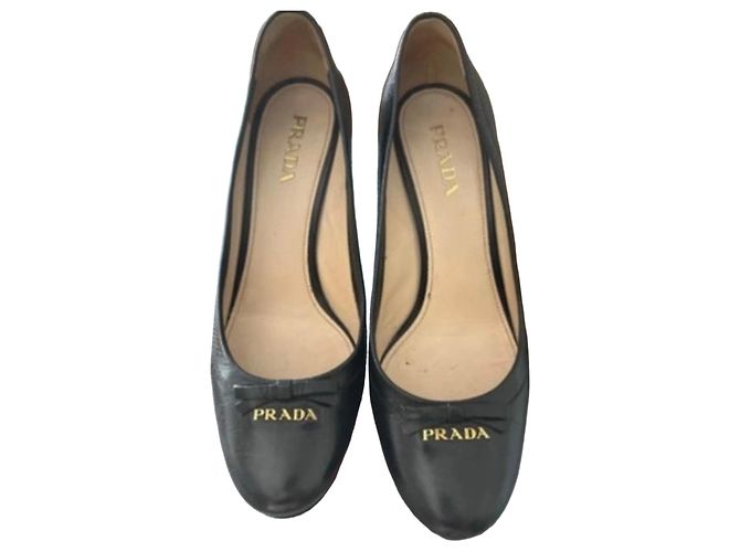 Prada Black Leather Bow High Heels