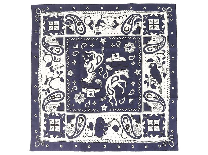 Hermès Lenço bandana de seda Hermes 24SS Preto Branco Azul