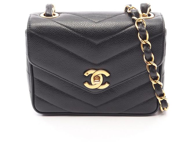 Mini borsa a tracolla Chanel Chevron V-Stitch Nero