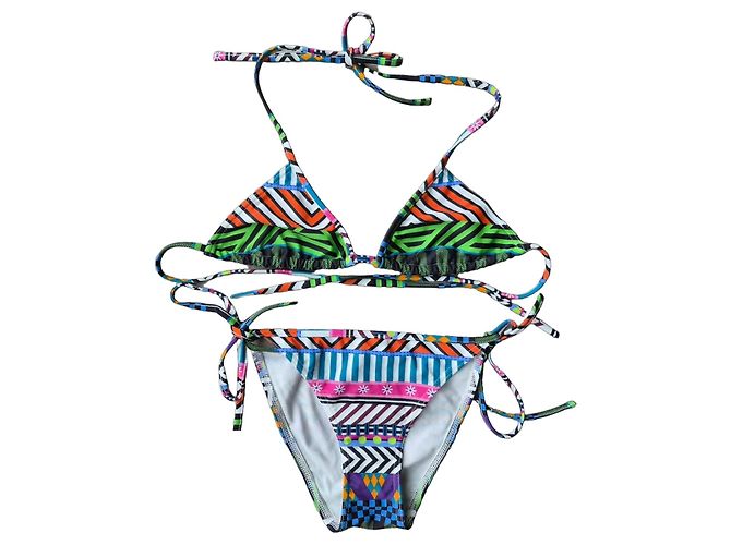 Autre Marque Pamela de Beaumane Conjunto de Bikini de Triángulo Estampado Multicolor