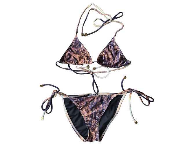 Autre Marque Handsome Animalprint Triangle Bikini-Set Braun Schwarz Weiß Lila