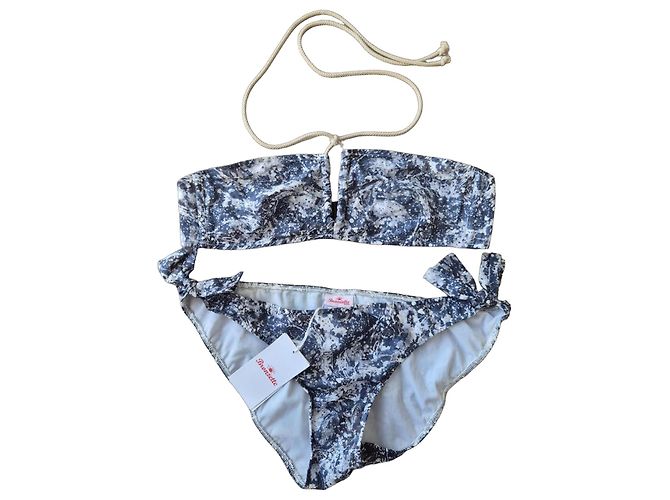 Autre Marque Conjunto de Bikini Bronzette Paris Estampado Abstracto Blanco Gris Azul oscuro