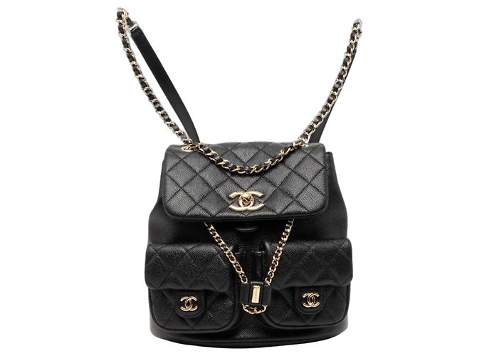 Chanel Triple Coco Mark Matelassé Chain Backpack Black