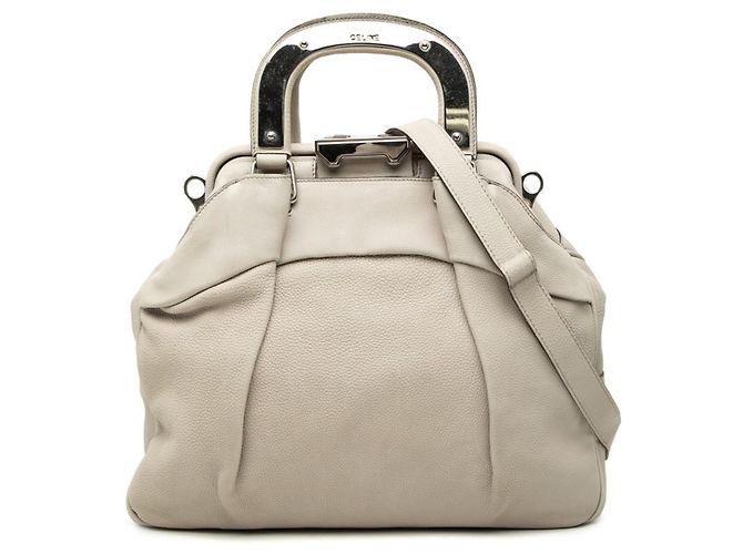 Céline Bolsa de mão e bolsa de ombro em couro bege Celine