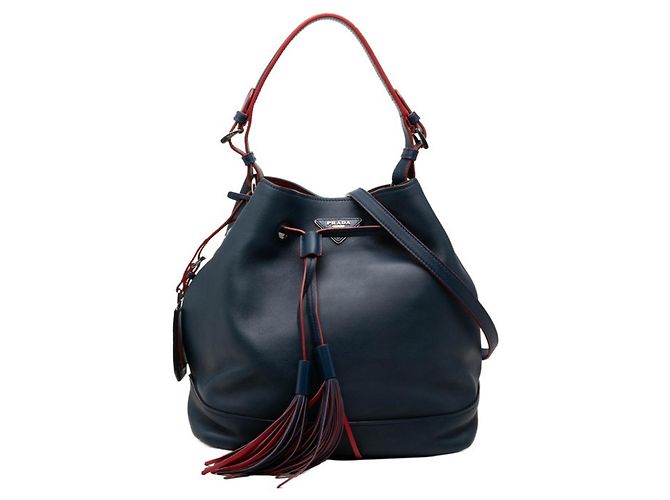 Handtasche/Schultertasche mit Prada Triangle Logo-Plakette Rot Marineblau