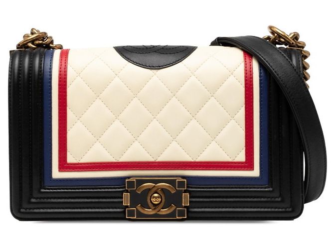 Borsa a Spalla Chanel Coco Mark Matelassé Boy Chain Nero Multicolore