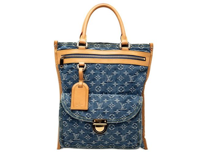 Cabas Monogram Denim Flat Shopper Louis Vuitton Bleu