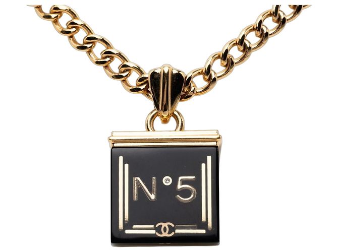 Collar de cadena Chanel Coco Mark No. 5 Negro Dorado