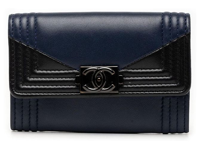 Chanel Coco Mark Boy Business Card Holder/Card Case Black Navy blue