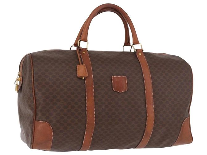 Céline Sac Boston CELINE Macadam Canvas PVC Cuir Marron Or Auth 184375 Doré