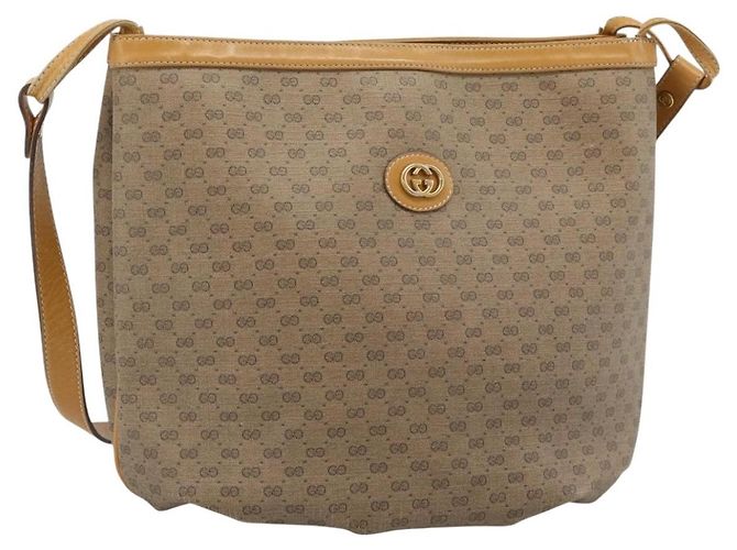 Bolsa de Ombro GUCCI Micro GG Supreme PVC Bege Ouro Auth ka4765 Dourado