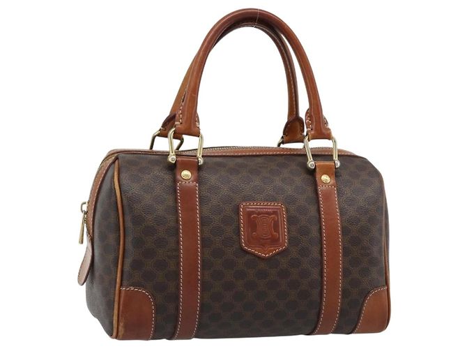 Céline Borsa CELINE Macadam Canvas PVC Pelle Marrone Oro Auth BA13467 D'oro