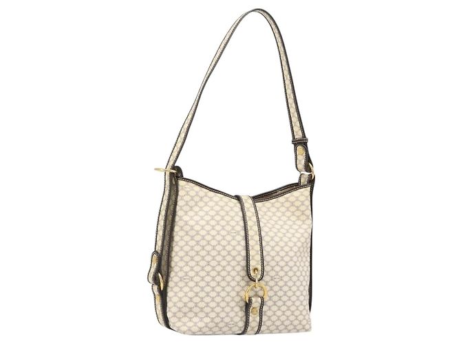 Céline Bolsa de Ombro CELINE Macadam Canvas PVC Couro Marfim Ouro Auth 185917A Dourado Cru