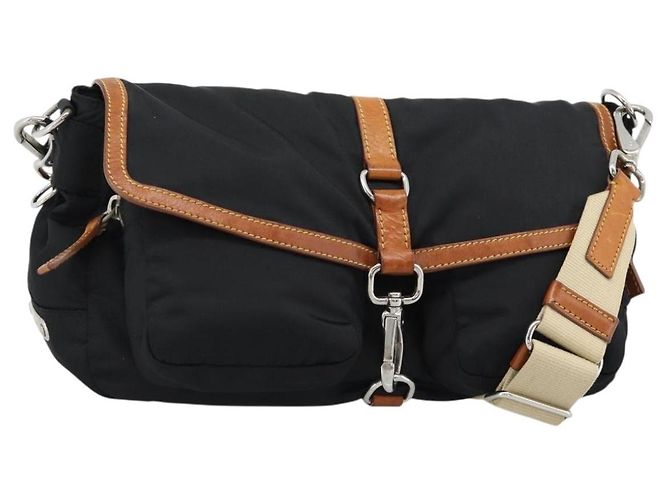 Borsa a tracolla Miu Miu Nylon Nero Argento Auth 186046A