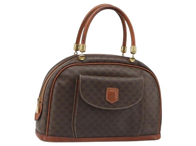 Céline Bolsa CELINE Macadam Canvas PVC Couro Marrom Ouro Auth 185533 Dourado