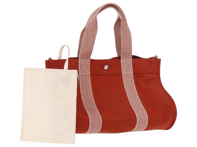 Hermès HERMES Cannes MM Handtasche aus Baumwolle Orange Silber Authentisch 179542A