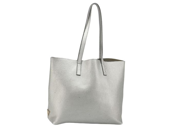 PRADA Tote Bag Leder Silber Auth ka4827