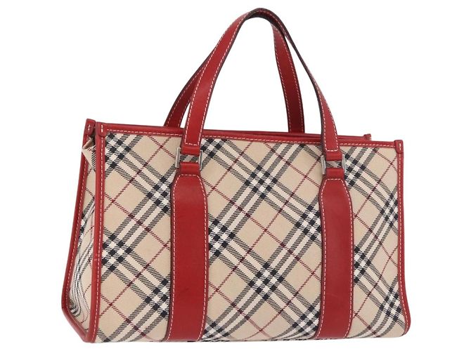 Borsa a mano BURBERRY Nova Check Blue Label in tela Beige Silver Auth 186841A Argento