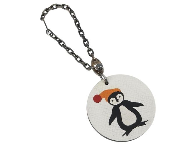 Hermès HERMES Penguin Charm Leather White Auth 185783M