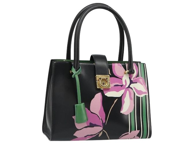 Borsa a mano Salvatore Ferragamo Gancini Pelle Nera e Oro Auth 185609A Nero D'oro