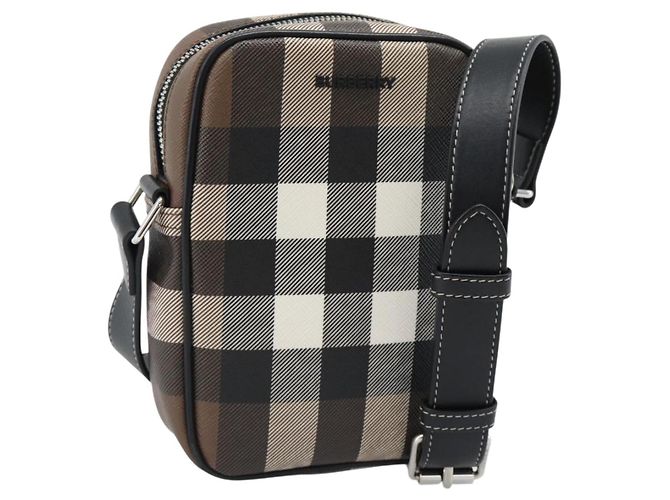 Borsa a Spalla BURBERRY Nova Check PVC Marrone Argento Auth 186210A