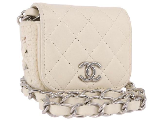 CHANEL Matelasse Chain Shoulder Bag Lamb Skin White Silver CC Auth 185770SAM Argento Bianco