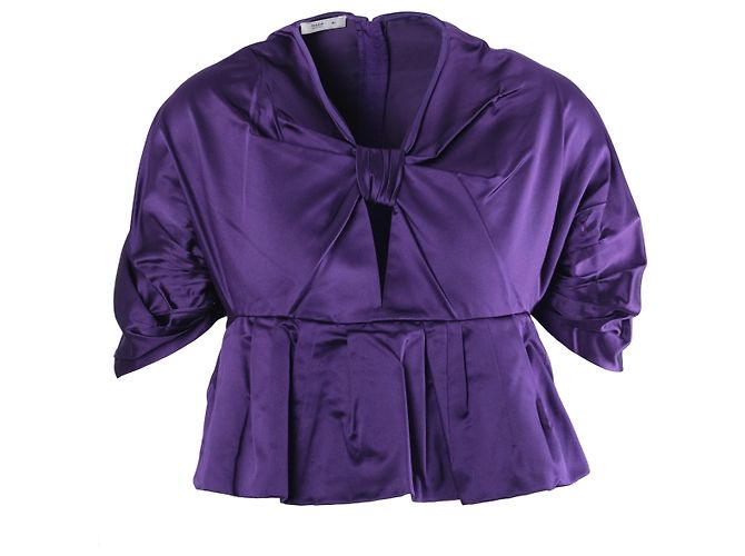 Bow Top peplum de seda roxa com laço da coleção primavera 2007 da Prada Roxo
