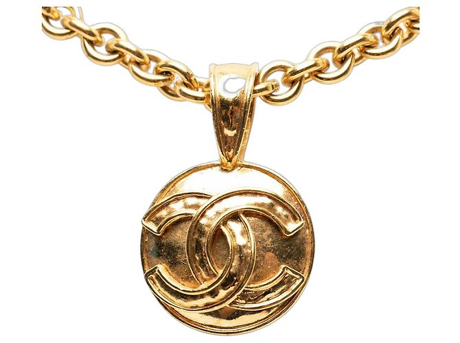 Timeless Colar de pingente de corrente vintage Chanel Coco Mark Dourado
