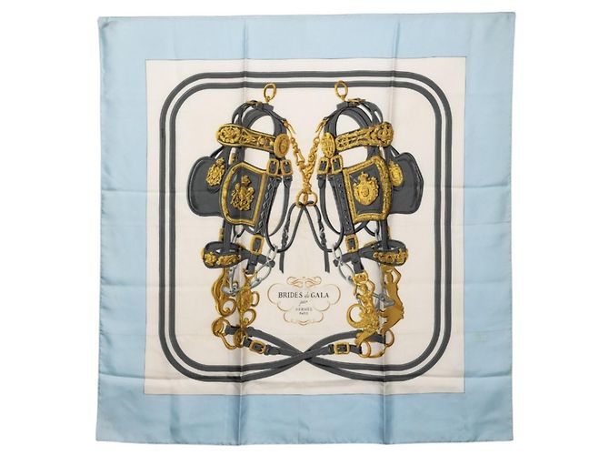 Hermès Hermes Carre 90 BRIDES de GALA Sciarpa cerimoniale Blu Multicolore